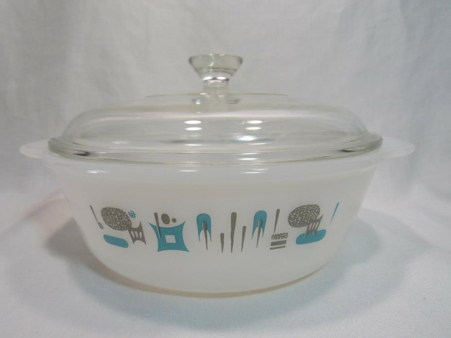Fire King Vintage Atomic Round Casserole Blue Heaven by Royal China