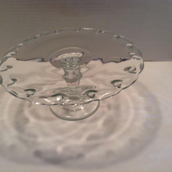Vintage  Clear Glass Teardrop Pedestal Cake Plate Stand