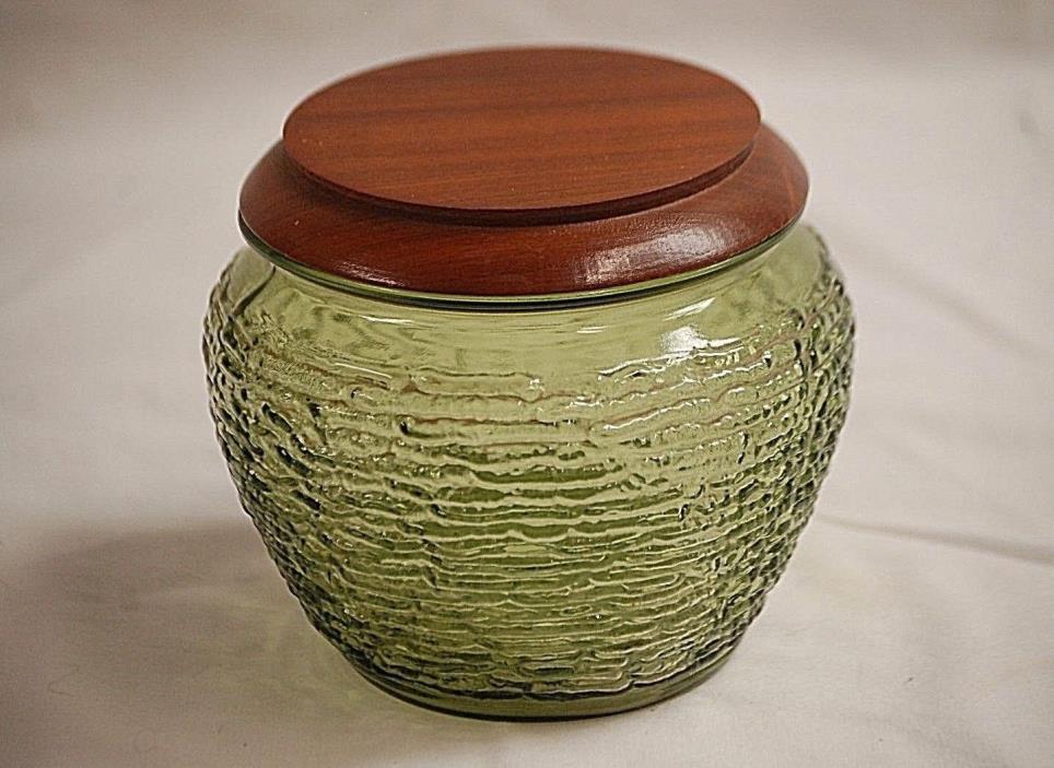 Vintage Green Glass Humidor Jar w Lid National Pottery Glass Cincinnati OH MCM