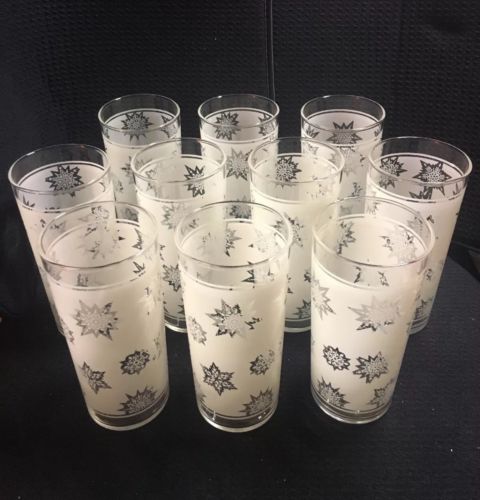 10 MCM White Frosted Atomic Snowflake 15 Oz Federal Glass Tumblers Christmas