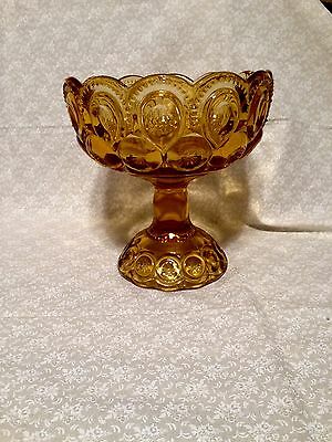 Vintage Moon & Stars Amber Glass Compote Candy Dish  1960s 1970s