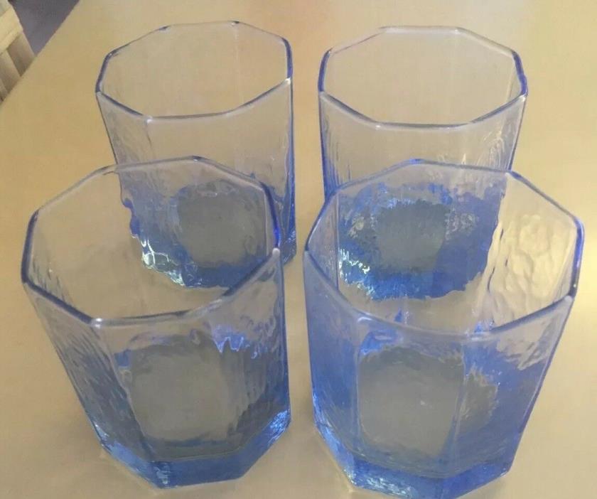 4 Vintage Libbey glasses old Fashioned Rocks Tumblers Blue