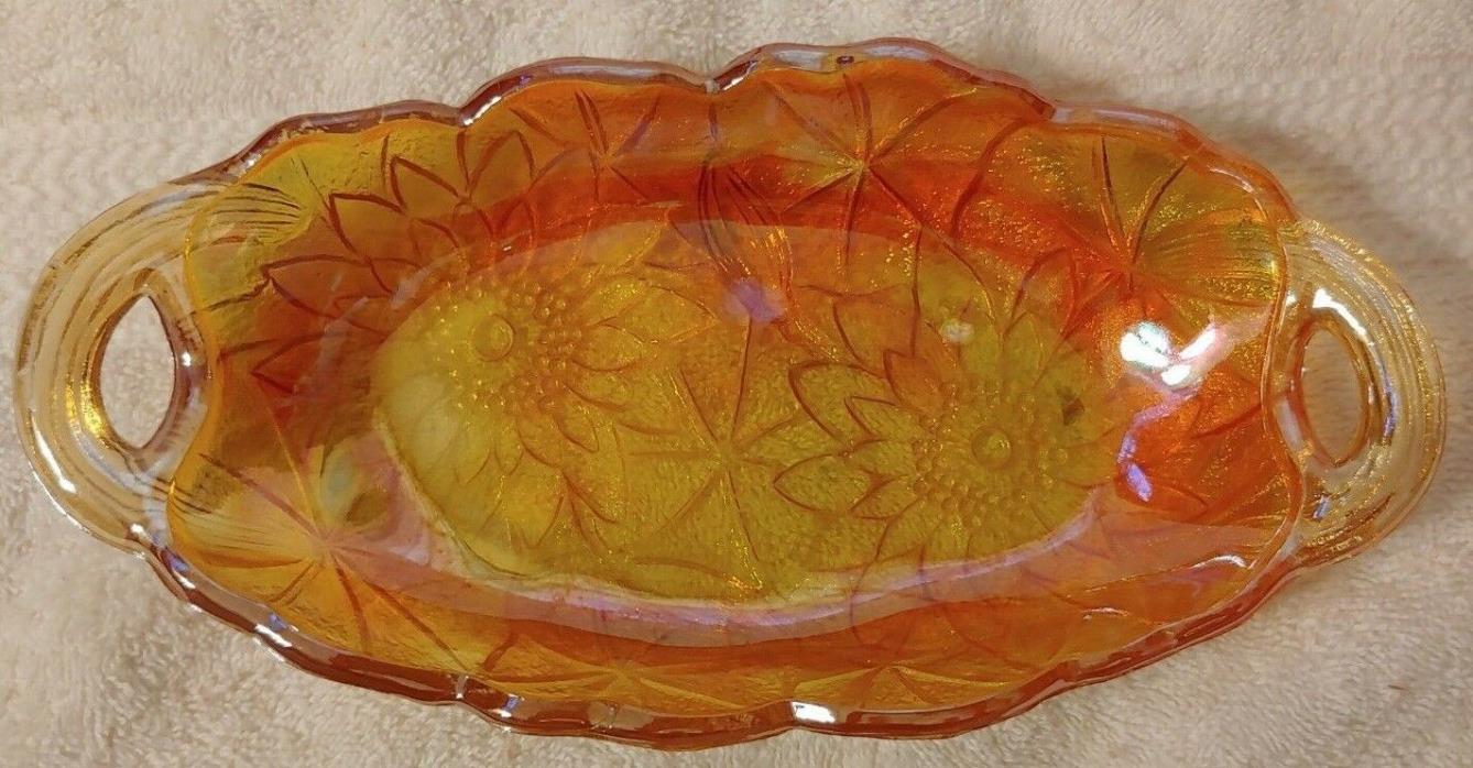 Vtg Amber Indiana Glass Candy Dish Relish Dish-Sunflower~Marigold~Lily Pons~