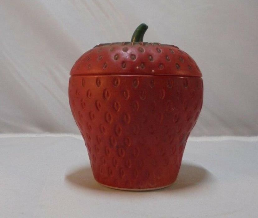 Vintage Hazel Atlas Red Painted Milk Glass Strawberry Jam Jar with Lid