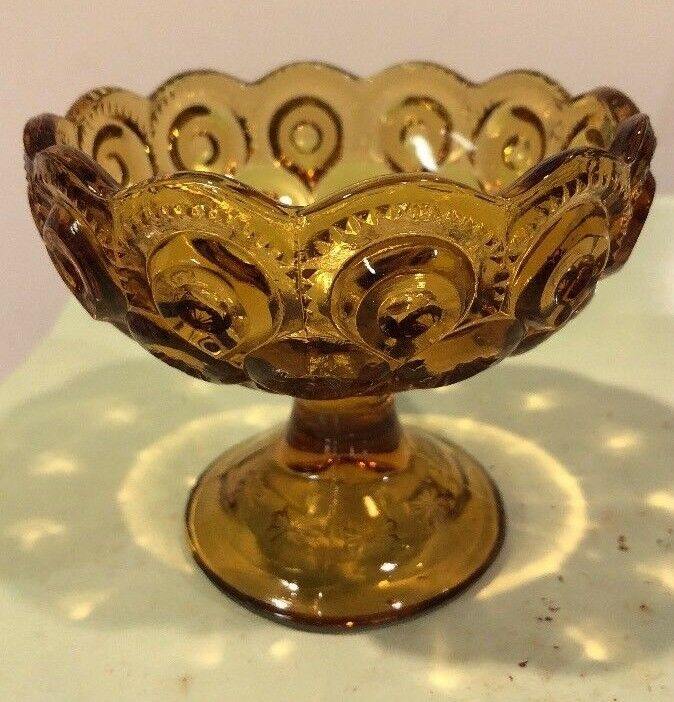 USA Moon and Star Glass Amber Compote Candy Nut Dish
