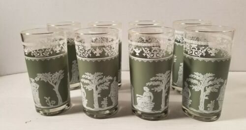 Vtg.Wedgwood Jasperware Jeanette Green Greek Drinking Glasses Set of 8 Hellenic