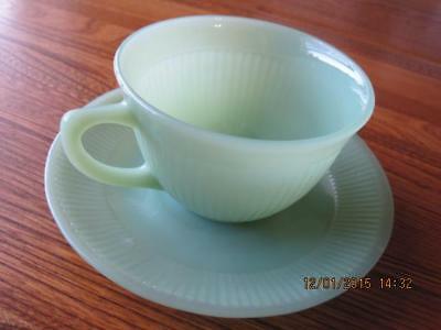 Genuine JADEITE Vintage Jane Ray Cup and Saucer  Excellent Condition