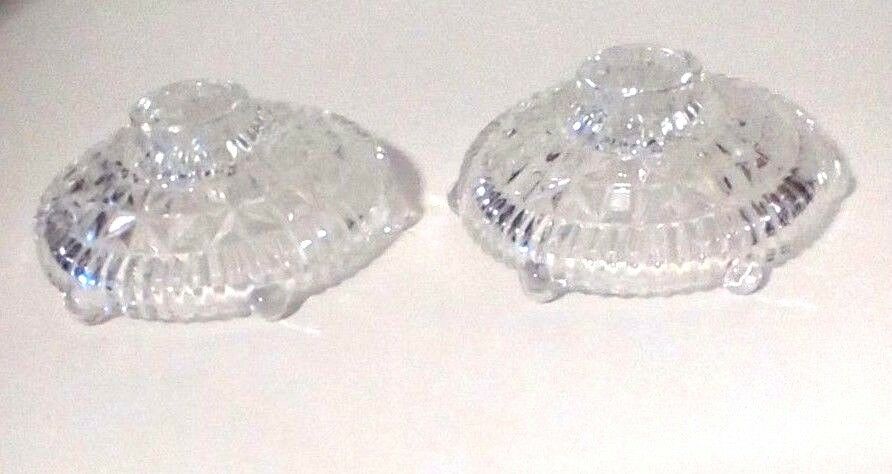 Set Of Two Anchor Hocking Thousand Line Stars & Bars Clear Candle Holders