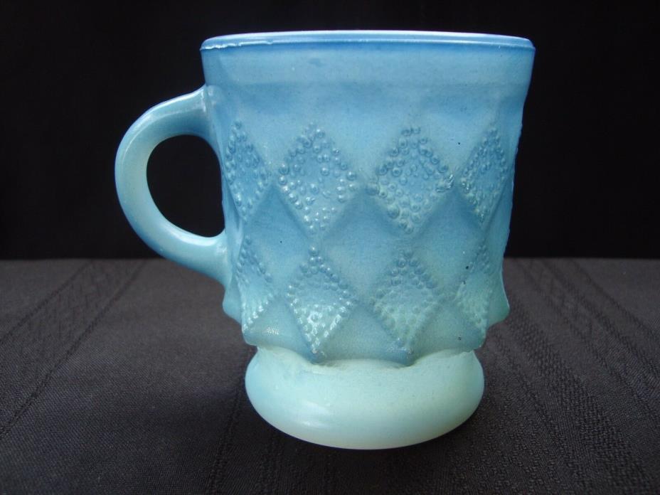 RARE Fire King Anchor Hocking Blue Fired On Color over Opalescent Kimberly Mug