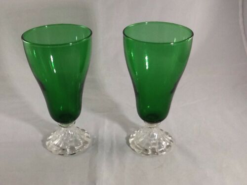 2 VINTAGE ANCHOR HOCKING FOREST GREEN BOOPIE BUBBLE ICE TEA GLASSES 6 3/4”