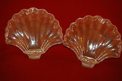 Pair Of Vintage Anchor Hocking Fire King Lusterware Peach Clam Shell Candy Dish