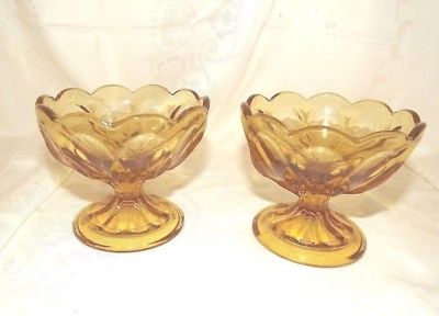 Vintage Footed Amber Glass Ice Cream Large Sherbet Bowls Set of 2