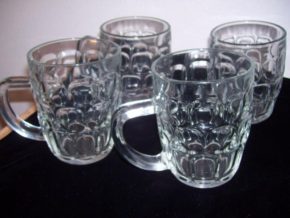 Vintage Thumbprint Dimpled Clear Glasses Mugs 12 oz Set 4