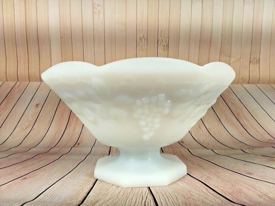 Vintage Milk White Glass Compote Bowl by Anchor Hocking Grape & Leaf Pattern