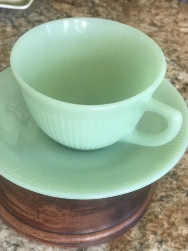 Vintage Anchor Hocking Fire-King Jadeite Jane Ray CUP AND SAUCER set