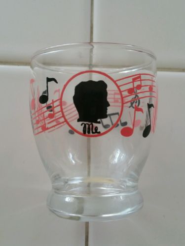 VINTAGE 1950'S LIBBEY TUMBLER SILOUETTES W/PINK AND BLACK MUSIC NOTES