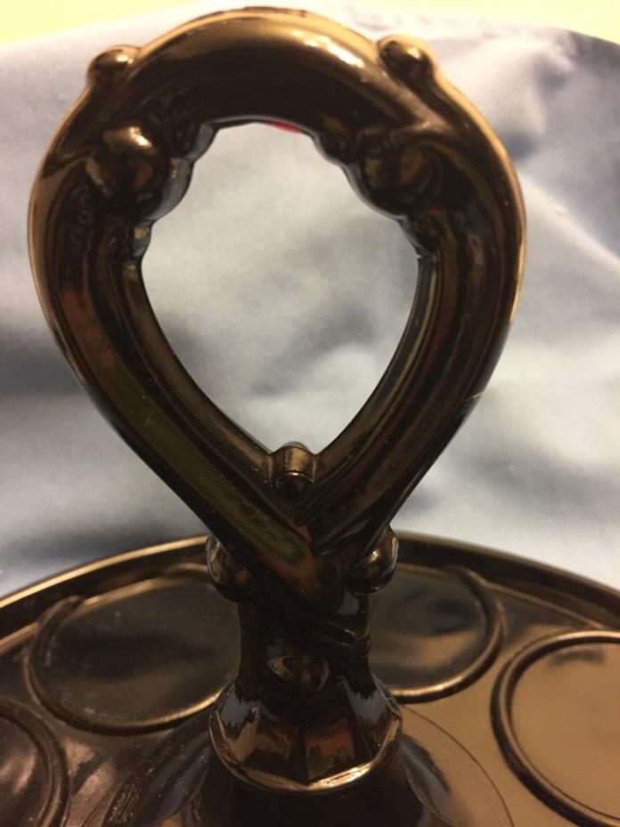 Black Glass, cannot see through, Handle Serving Tray. Oval knot middle handle.