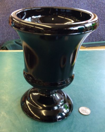 Vintage Black Glass Amethyst Footed Small Wide Mouth Vase