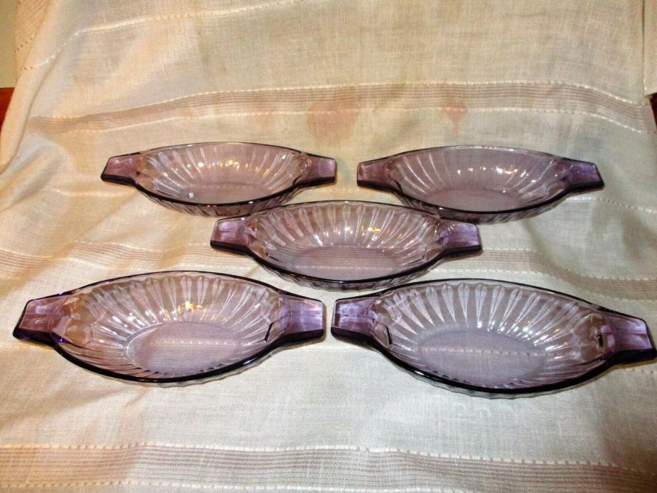 5 Vintage Amethyst Purple Glass Sundae Banana Split Boat Dishes