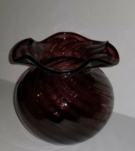 Vintage Art Glass Purple Amethyst swirl optic Vase Blown Glass