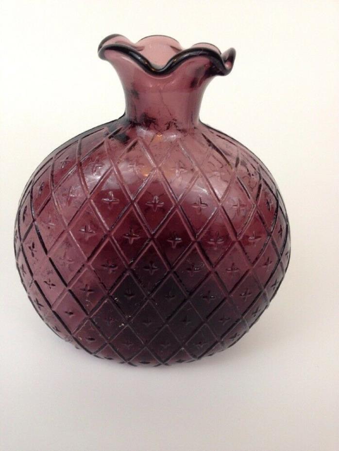 Purple Amethyst Glass Vase Diamond Cross Pattern Mold Blown Pontil