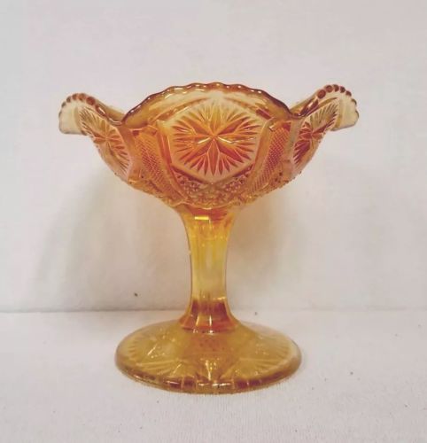 Vintage, Carnival Pedestal Bowl, Marigold Starburst Design