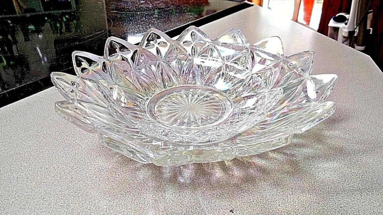 Carnival Glass Candy Dishes 2 Iridescent,Clear, Petal Pattern with Crosses