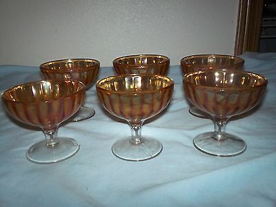 (5) Imperial Glass SMOOTH RAYS Carnival Iridescent Mairgold/Clear Stem Sherbet