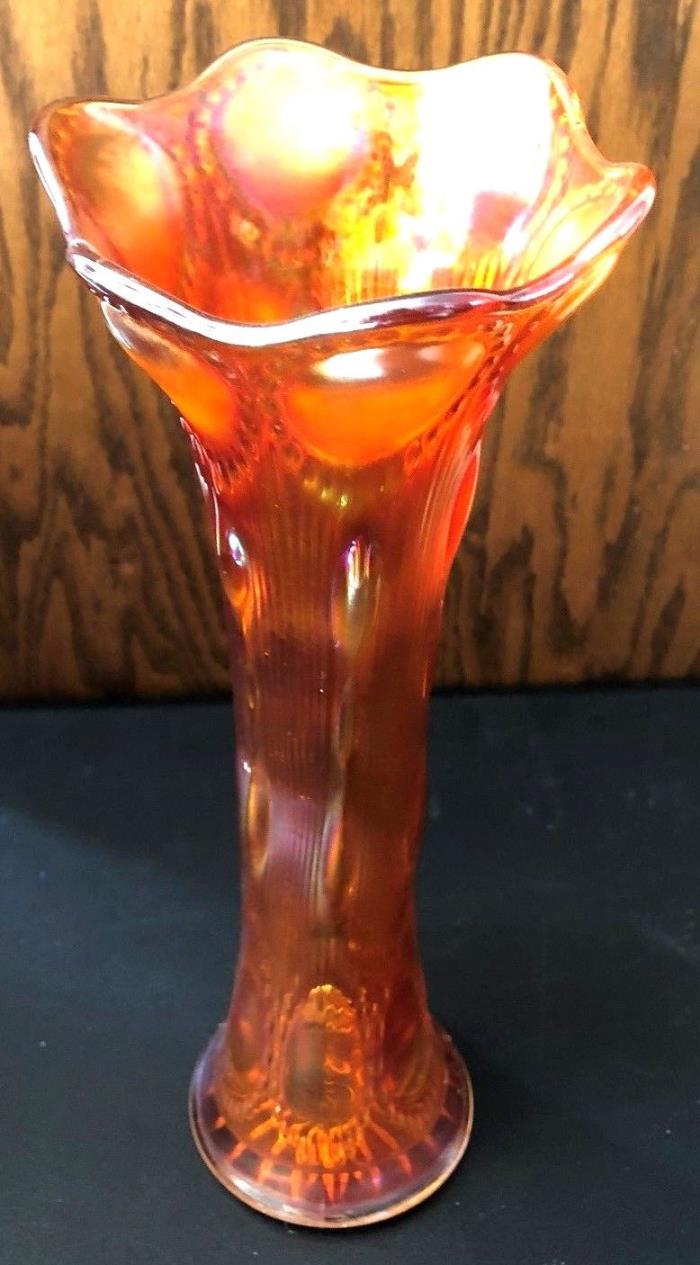 Antique Imperial Carnival Glass  Beaded Bulleye Swung Marigold Iridized Vase
