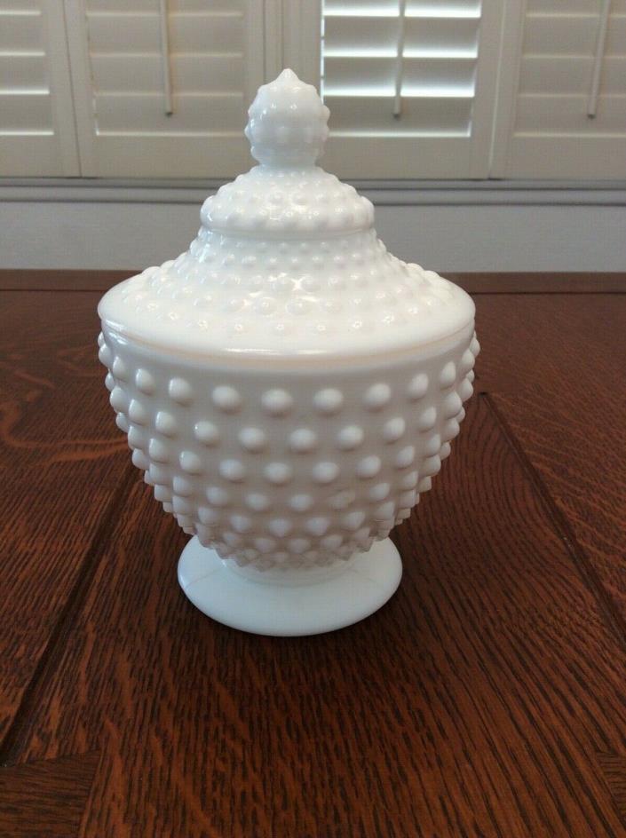 Hobnail - Milk Glass - Footed Candy Jar w/Lid