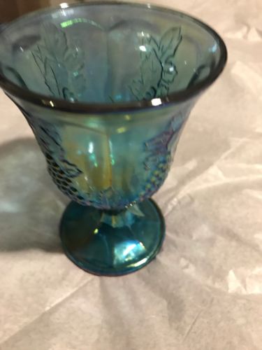 Vintage Carnival Glass Iridescent Blue Harvest Grape Water Goblet(s) Multiple