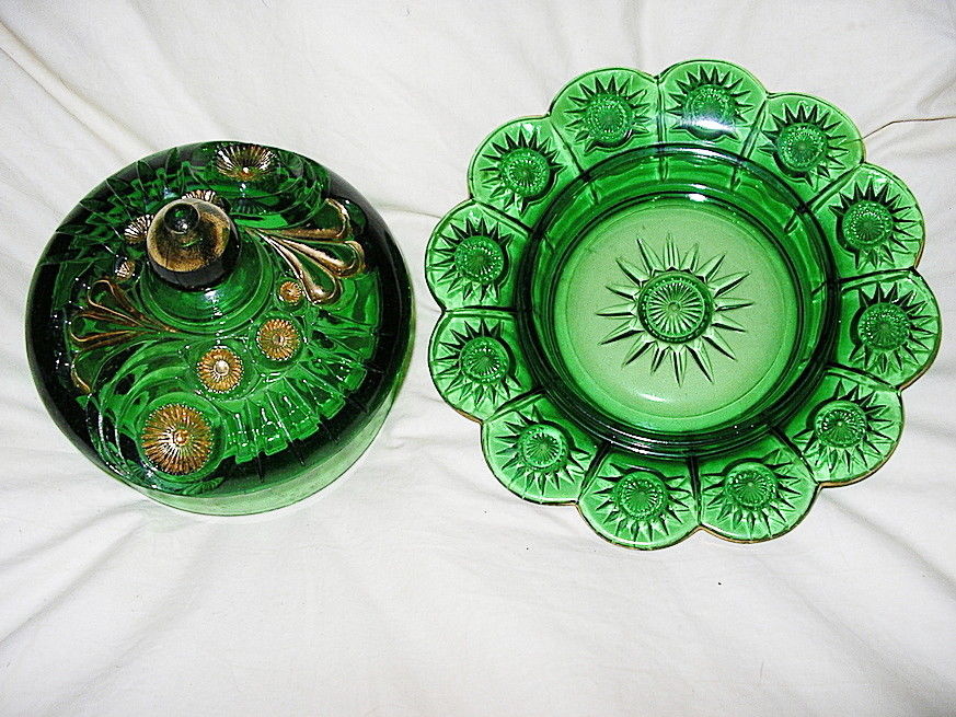 Green Carnival Glass Butterdish Genuine Antique Superb Condition Early 1900s