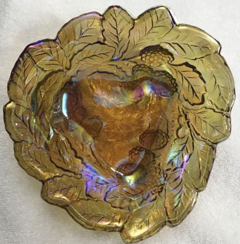 Vintage Marigold Carnival Glass Candy Nut Dish Bowl Iridescent