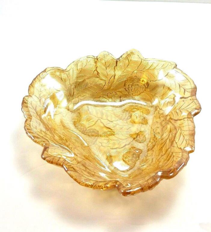 Carnival Glass Loganberry Gold Heart Shape Candy Dish Grapes Iridescent Vintage