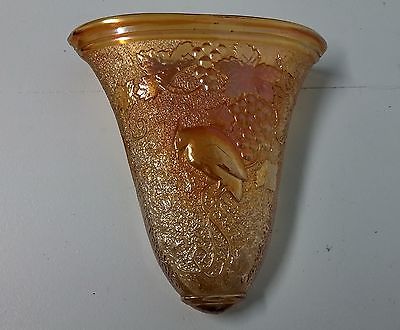 Large Carnival Glass Wall Pocket Vase w COCKATOO Bird Marigold Vintage