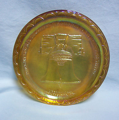 Collectible Gold Carnival Glass Plate Bi-Centenial Liberty Bell Indiana Glass