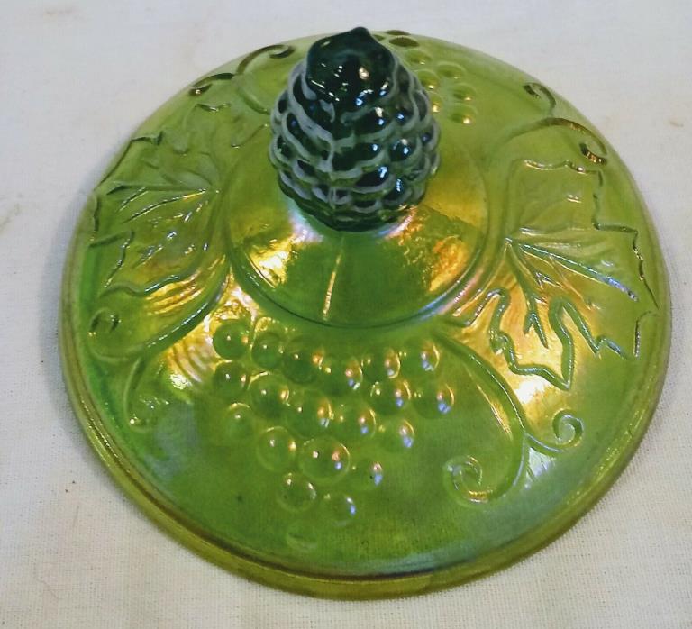 Vintage Indiana Glass Iridescent Green Harvest Grape  Candy Jar Lid