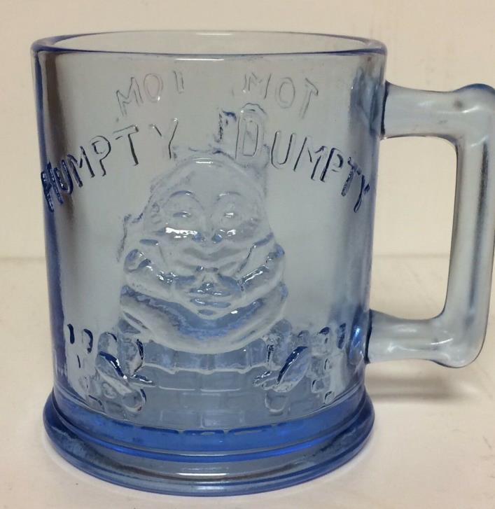 Vintage Blue Tiara Glass Humpty Dumpty and Tom Tom the Pipers Son Child's Cup