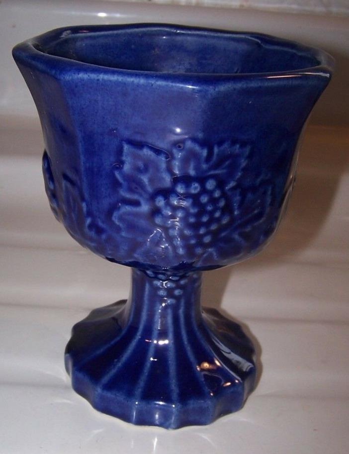 Cobalt Blue w/Embossed Grapes Ceramic Footed Vase~ 6.5