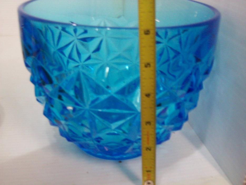 Aquamarine Blue Cobalt Large Glass Serving Bowl Diamond Pattern 6