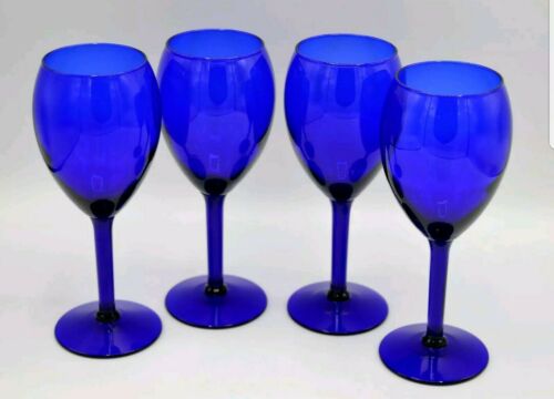 Set of 4 Cobalt Blue Glass Stemmed Wine Glasses