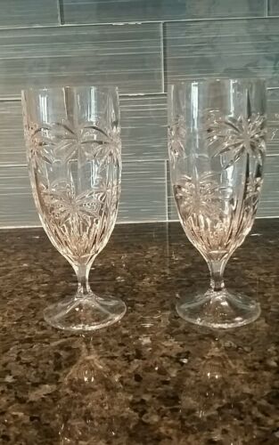 Shannon Crystal- 2 Ice Tea Water Glasses - Palm Beach Design- 14 oz.