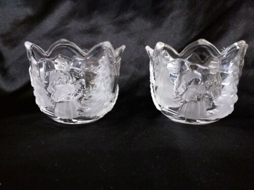 2 MIKASA HOLIDAY LANDSCAPE GIRL SNOW CANDLE HOLDER VOTIVE CANDY NUT BOWLS DISH