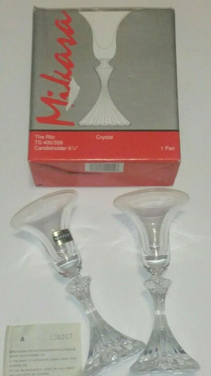Mikasa THE RITZ Crystal Candleholder Candle Holders TWO In Box NEW NIB other