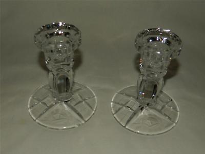 Pair Etch Cut Flower Glass Candlesticks Taper Candle Stick Holders Set Free Ship