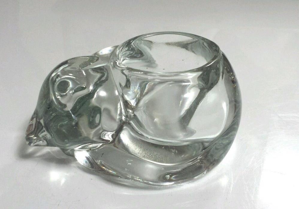 VTG INDIANA  GLASS Clear Heavy Sleeping KITTY CAT Tealight Votive Candle Holder