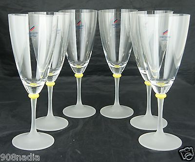MODERNIST AUSTRIAN CRYSTAL WINE GLASS SET 6 FROSTED STEM,YELLOW RING,RARE
