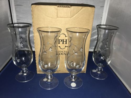 Princess House Princess Moderna Hurricane Glasses Set of Four (4) Item 3614 NIB
