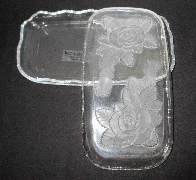 Home Beautiful Crystal Trinket Dish Japan Frosted Etched Rose Design Jewelry
