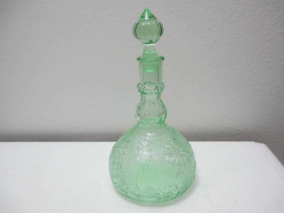 Vintage Indiana Tiara Glass Decanter w Stopper Sandwich Chantilly Green 9 1/4